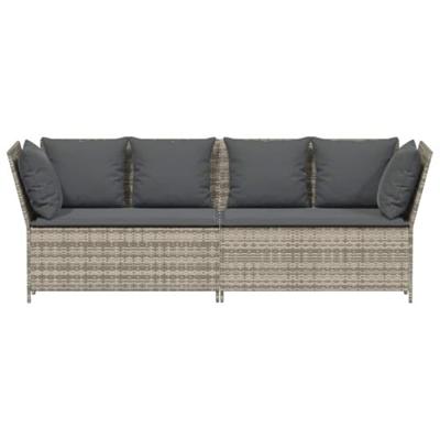 Tuinbank met kussens poly rattan lichtgrijs