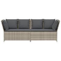 Tuinbank met kussens poly rattan lichtgrijs - thumbnail