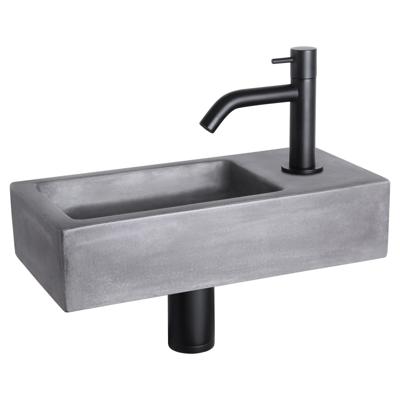 Fonteinset Differnz Ravo Beton 38.5x18.5x9 cm Donker Grijs Met Gebogen Kraan Mat Zwart Differnz