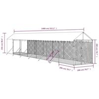 Hondenkennel met dak 2x14x2,5 m gegalvaniseerd staal zilver - thumbnail