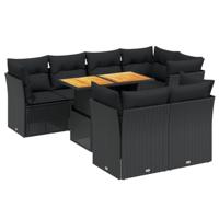 8-delige Loungeset met kussens poly rattan zwart - thumbnail