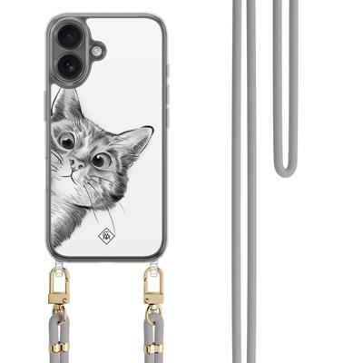 iPhone 17 hoesje met grijs koord - Peekaboo kat