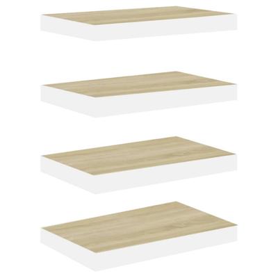 Wandschappen zwevend 4 st 40x23x3,8 cm MDF eikenkleurig en wit