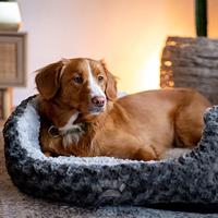 Nobby Gewatteerd pluche ovaal bed Seoli, 86 x 70 x 24 cm, donkergrijs/lichtgrijs - thumbnail