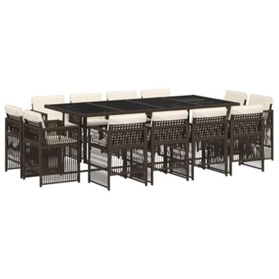 13-delige Tuinset met kussens poly rattan bruin