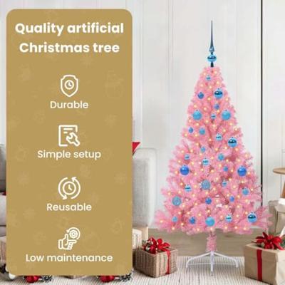 VidaXL Kunstmatig voorverlicht kerstboom met 150 led roze 150 cm pvc