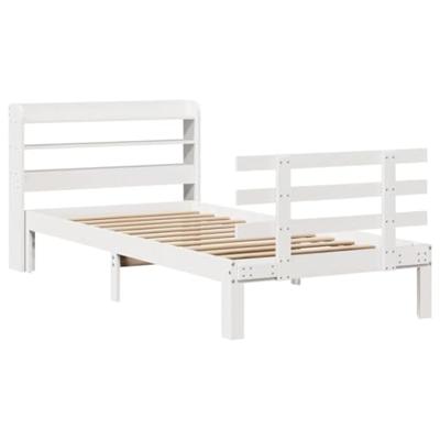Bedframe met hoofdbord massief grenenhout wit 75x190 cm