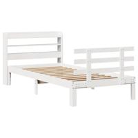 Bedframe met hoofdbord massief grenenhout wit 75x190 cm - thumbnail