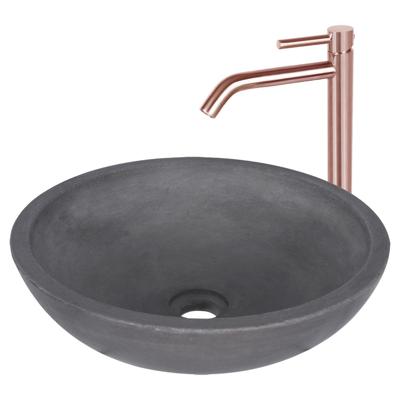 Waskomset Differnz Ravano Beton 40x12 cm Antraciet met Hoge Wastafelkraan Rood Koper Differnz Waskomset Differnz Ravano Beton 40x12 cm Antraciet met Hoge Wastafelkraan Rood Koper Differnz