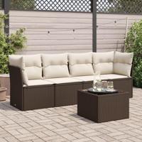 5-delige Loungeset met kussens poly rattan bruin - thumbnail