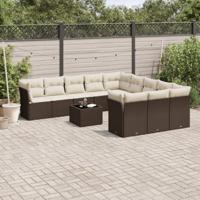 12-delige Loungeset met kussens poly rattan bruin - thumbnail