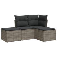 4-delige Loungeset met kussens poly rattan grijs - thumbnail