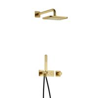 Hotbath Gal - Inbouw Regendoucheset - Geborsteld Messing PVD - Thermostatisch - Wandarm 35 cm - Hoofddouche 220 mm - Staafhanddouche - thumbnail