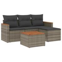 5-delige Loungeset met kussens poly rattan grijs - thumbnail