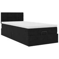 Ottoman bed met matras 80x200cm fluweel zwart - thumbnail