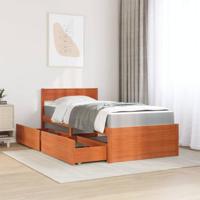 Bed met lades en matras massief grenenhout wasbruin 90x190 cm - thumbnail