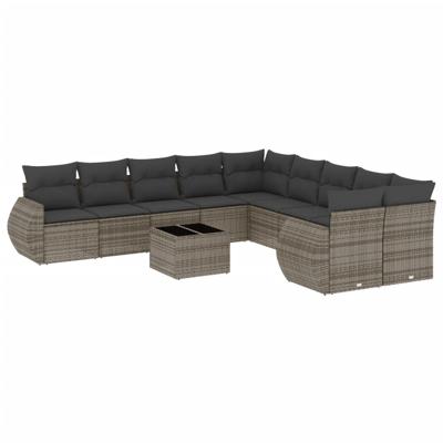 10-delige Loungeset met kussens poly rattan grijs