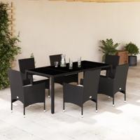 7-delige Tuinset met kussens poly rattan en acaciahout zwart - thumbnail