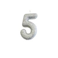 Nummerkaars &apos;5&apos; Glitter Zilver - thumbnail