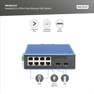 Digitus DN-651147 Industrial Ethernet Switch 8 + 2 poorten 10 / 100 / 1000 MBit/s Digitus DN-651147 Industrial Ethernet Switch 8 + 2 poorten 10 / 100 / 1000 MBit/s