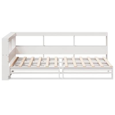 Bed met boekenkast zonder matras grenenhout wit 200x200 cm - thumbnail