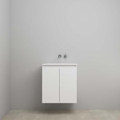 On-Line Onderkast - 60 cm - Voorgemonteerd - Greeploos 2 Deuren - Acryl Wastafel - zonder Kraangat - Hoogglans Wit
