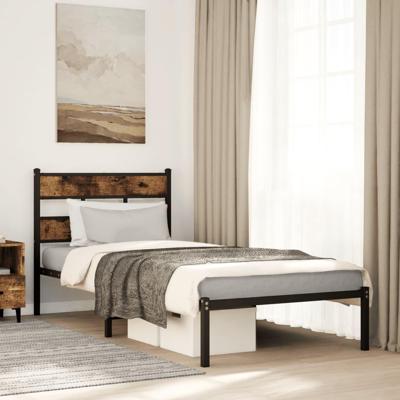Bedframe zonder matras metaal gerookt eikenkleurig 75x190 cm