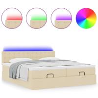 Ottoman bed met matrassen en LED's 180x200cm stof crèmekleurig - thumbnail
