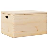 Houten kist met deksel&handvatten 40x30x23cm massief grenenhout - thumbnail