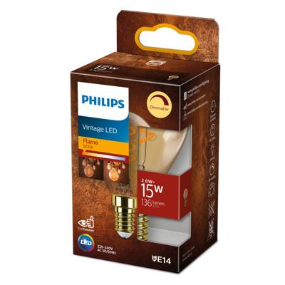 Philips LED kogel E14 2,6W-20W 2000K filament gold dimbaar blister - 5101507 Philips LED kogel E14 2,6W-20W 2000K filament gold dimbaar blister - 5101507