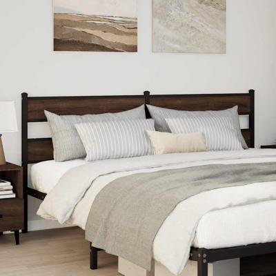 Vervangend hoofdbord 180 cm bewerkt hout en staal bruin eikenkleurig