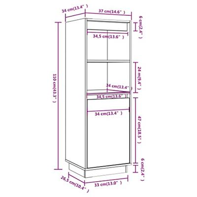 Hoge kast 37x34x110 cm massief grenenhout wit