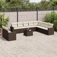 11-delige Loungeset met kussens poly rattan bruin - thumbnail