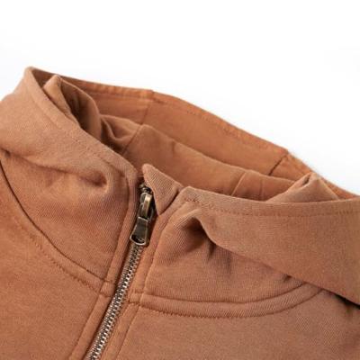 Kindersweater met capuchon halve rits 92 antraciet- en cognackleurig Kindersweater met capuchon halve rits 92 antraciet- en cognackleurig