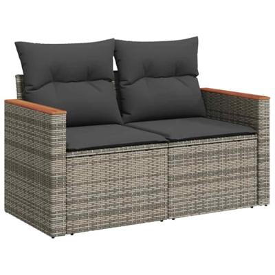 5-delige Loungeset met kussens poly rattan acacia grijs