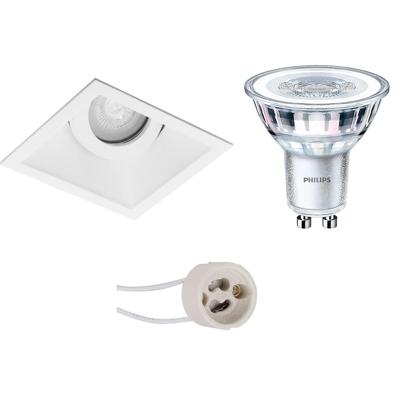 Philips LED Inbouwspot Set - GU10 - Vierkant Kantelbaar - Mat Wit - 4W Dimbaar