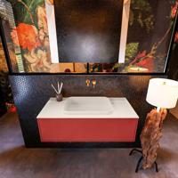 Badkamermeubelset Mondiaz Erin 100 cm met 1 Lade met RIDGE Wastafel Midden Linen Zonder Kraangaten Greeploos Mat Fire - thumbnail