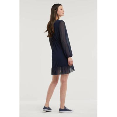 VILA semi-transparante jurk VIANDREA met volant donkerblauw VILA semi-transparante jurk VIANDREA met volant donkerblauw