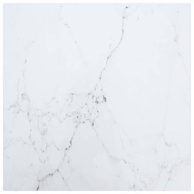 Tafelblad 40x40 cm 6 mm gehard glas met marmeren design wit