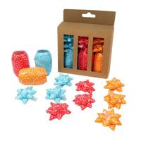 Krullint en strik rood/oranje/blauw 12 stuks - thumbnail