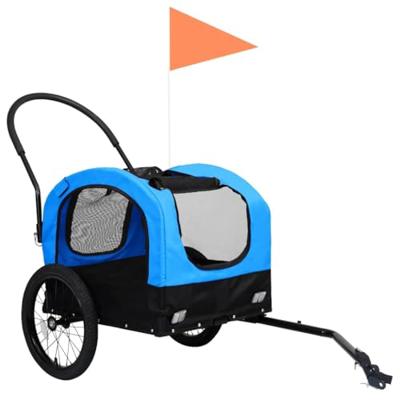 Fietstrailer en hondenwagen 2-in-1 blauw en zwart - thumbnail