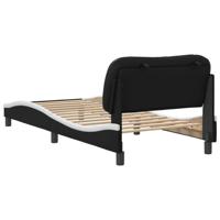 Bedframe met hoofdbord kunstleer zwart en wit 80x200 cm - thumbnail