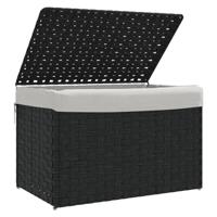 VidaXL Wasmand met deksel 55,5x35x34 cm poly rattan zwart - thumbnail