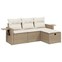 4-delige Loungeset met kussens poly rattan beige - thumbnail