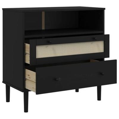 Dressoir SENJA rattan-look 80x40x80 cm massief grenenhout zwart Dressoir SENJA rattan-look 80x40x80 cm massief grenenhout zwart