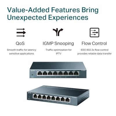 TP-Link TL-SG108 8-Port 10/100/1000Mbps Desktop Switch Switch Zwart - thumbnail