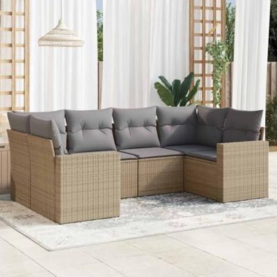 6-delige Loungeset met kussens poly rattan beige 6-delige Loungeset met kussens poly rattan beige
