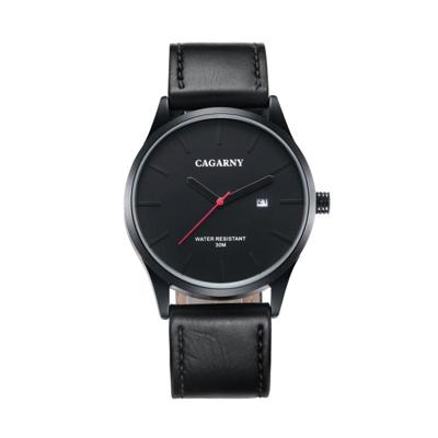 CAGARNY 6865 Fashion Dual Quartz beweging polshorloge met lederen Band(Black)