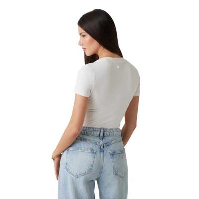 Guess Triangle Beads T-Shirt Dames Wit - Maat L - Kleur: WitRoze | Soccerfanshop