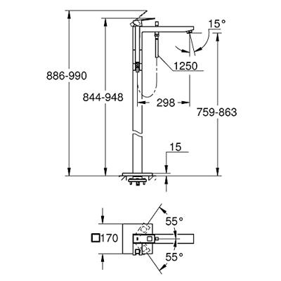 Badmengkraan GROHE Eurocube Freestander Hard Graphite Geborsteld Badmengkraan GROHE Eurocube Freestander Hard Graphite Geborsteld